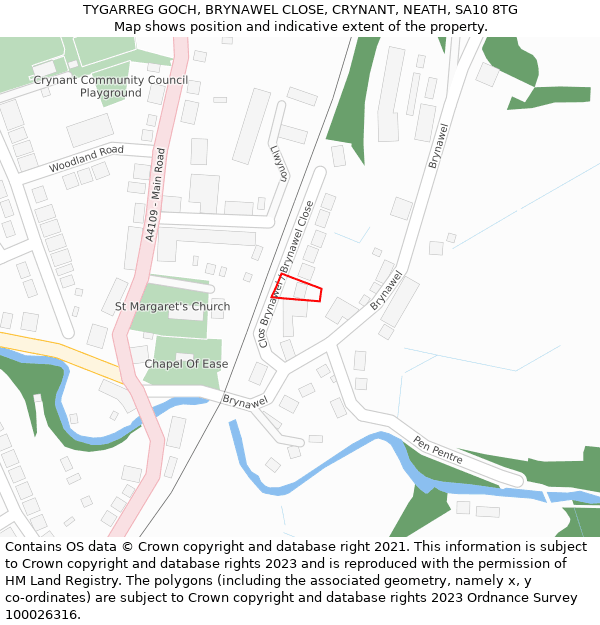 TYGARREG GOCH, BRYNAWEL CLOSE, CRYNANT, NEATH, SA10 8TG: Location map and indicative extent of plot