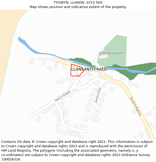 TYGWYN, LLANON, SY23 5HS: Location map and indicative extent of plot