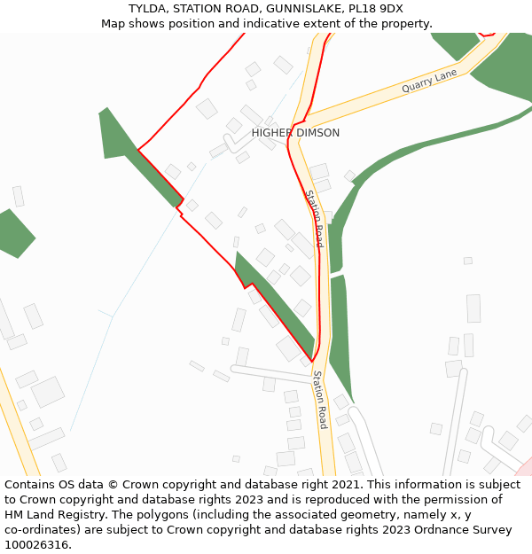 TYLDA, STATION ROAD, GUNNISLAKE, PL18 9DX: Location map and indicative extent of plot