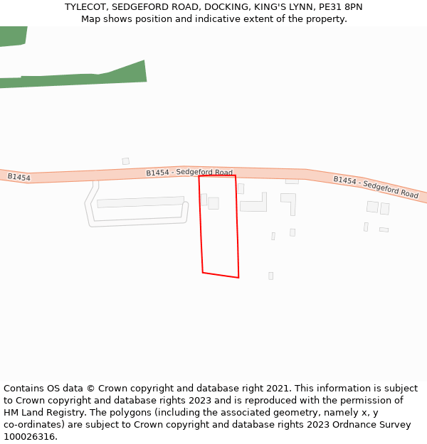 TYLECOT, SEDGEFORD ROAD, DOCKING, KING'S LYNN, PE31 8PN: Location map and indicative extent of plot