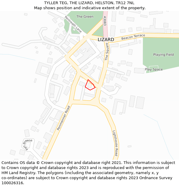 TYLLER TEG, THE LIZARD, HELSTON, TR12 7NL: Location map and indicative extent of plot