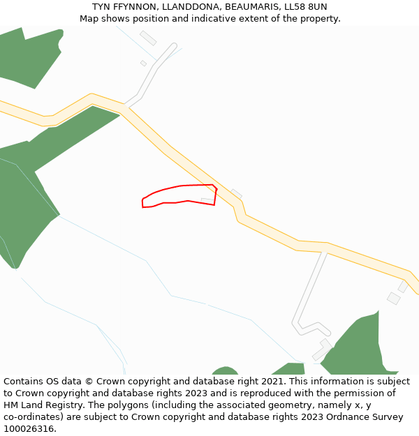 TYN FFYNNON, LLANDDONA, BEAUMARIS, LL58 8UN: Location map and indicative extent of plot
