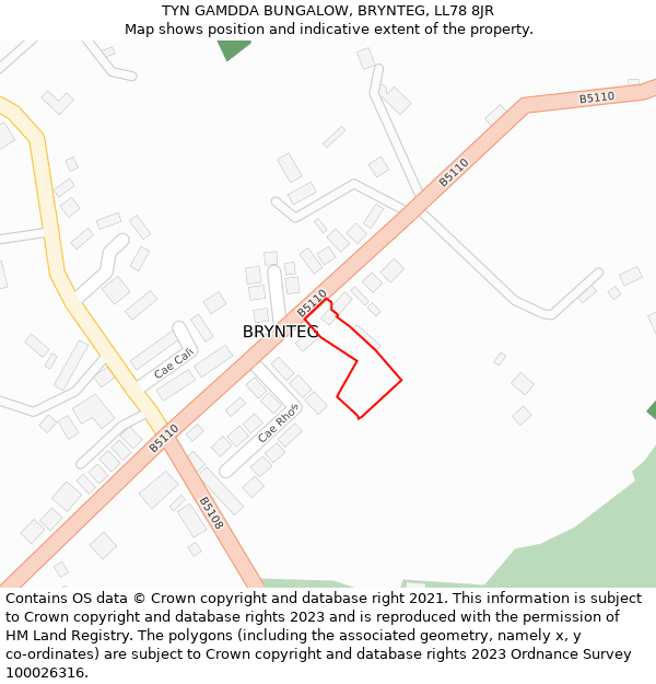 TYN GAMDDA BUNGALOW, BRYNTEG, LL78 8JR: Location map and indicative extent of plot
