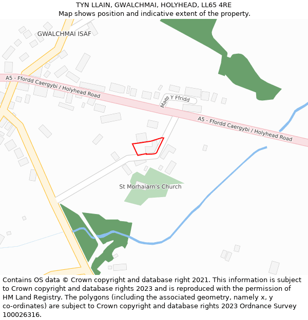 TYN LLAIN, GWALCHMAI, HOLYHEAD, LL65 4RE: Location map and indicative extent of plot