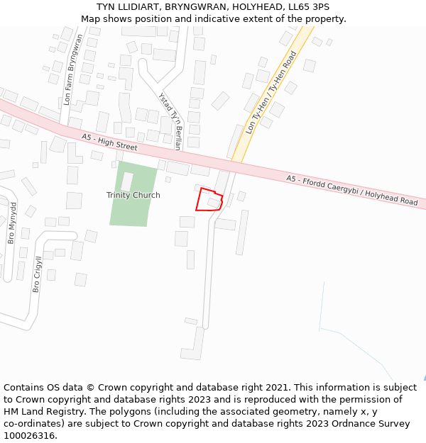 TYN LLIDIART, BRYNGWRAN, HOLYHEAD, LL65 3PS: Location map and indicative extent of plot