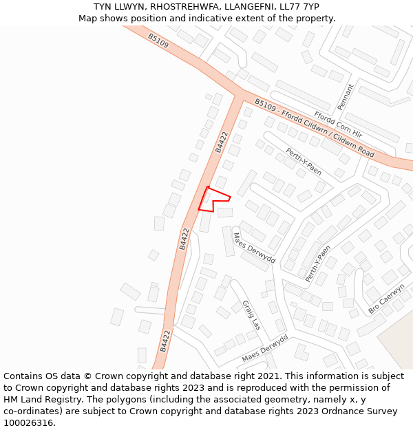 TYN LLWYN, RHOSTREHWFA, LLANGEFNI, LL77 7YP: Location map and indicative extent of plot