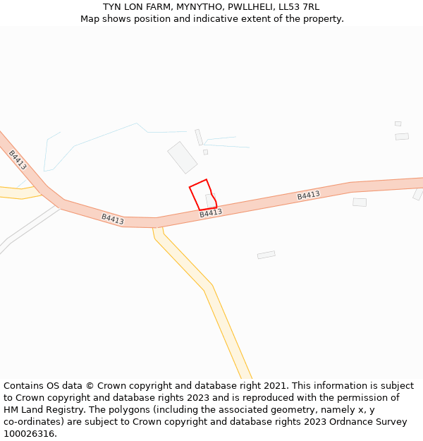 TYN LON FARM, MYNYTHO, PWLLHELI, LL53 7RL: Location map and indicative extent of plot