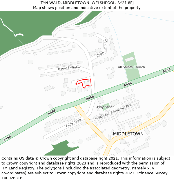 TYN WALD, MIDDLETOWN, WELSHPOOL, SY21 8EJ: Location map and indicative extent of plot