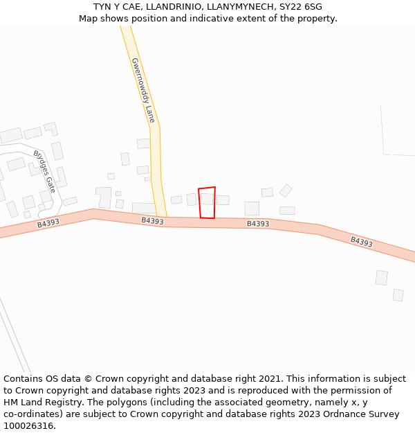 TYN Y CAE, LLANDRINIO, LLANYMYNECH, SY22 6SG: Location map and indicative extent of plot