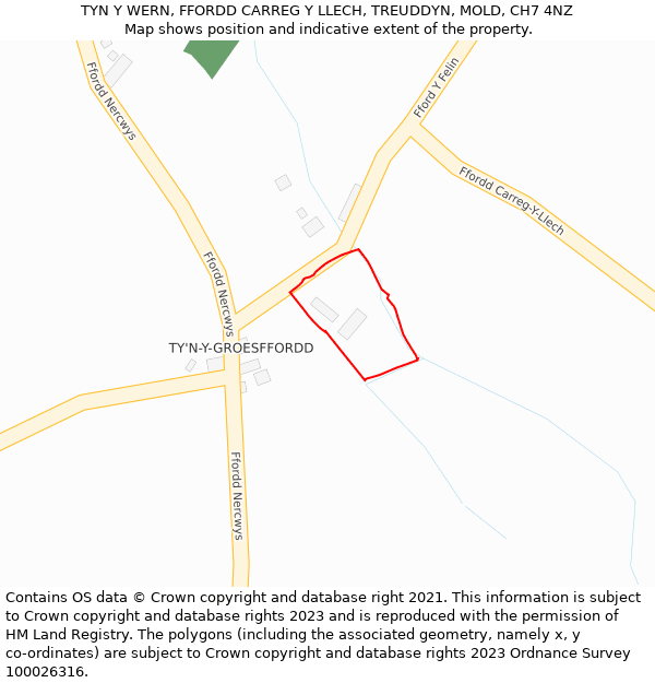 TYN Y WERN, FFORDD CARREG Y LLECH, TREUDDYN, MOLD, CH7 4NZ: Location map and indicative extent of plot