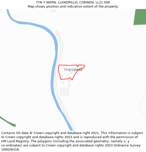 TYN Y WERN, LLANDRILLO, CORWEN, LL21 0SR: Location map and indicative extent of plot