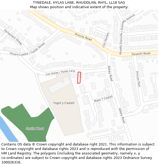 TYNEDALE, HYLAS LANE, RHUDDLAN, RHYL, LL18 5AG: Location map and indicative extent of plot