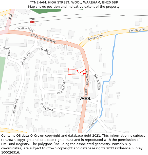 TYNEHAM, HIGH STREET, WOOL, WAREHAM, BH20 6BP: Location map and indicative extent of plot