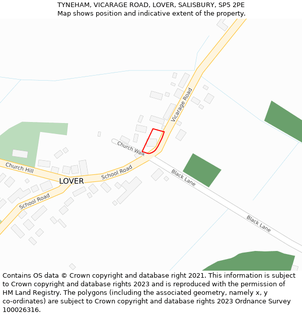 TYNEHAM, VICARAGE ROAD, LOVER, SALISBURY, SP5 2PE: Location map and indicative extent of plot