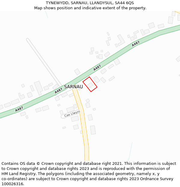 TYNEWYDD, SARNAU, LLANDYSUL, SA44 6QS: Location map and indicative extent of plot