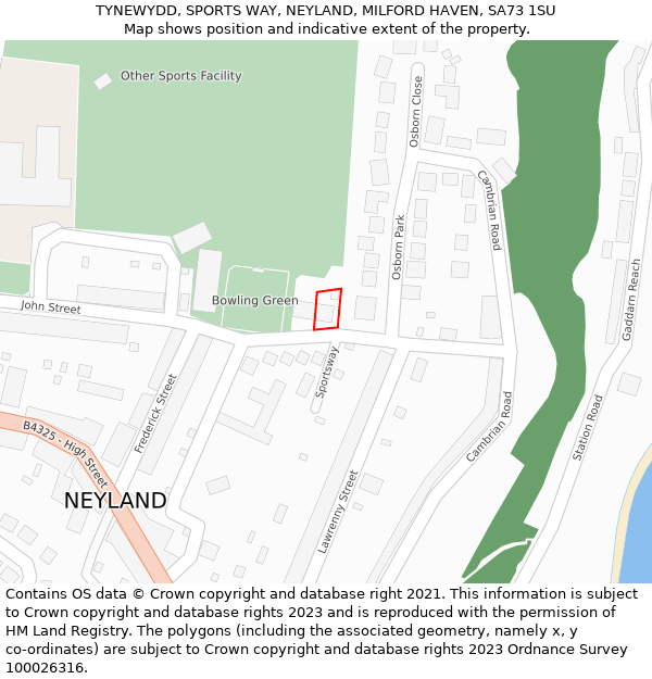 TYNEWYDD, SPORTS WAY, NEYLAND, MILFORD HAVEN, SA73 1SU: Location map and indicative extent of plot