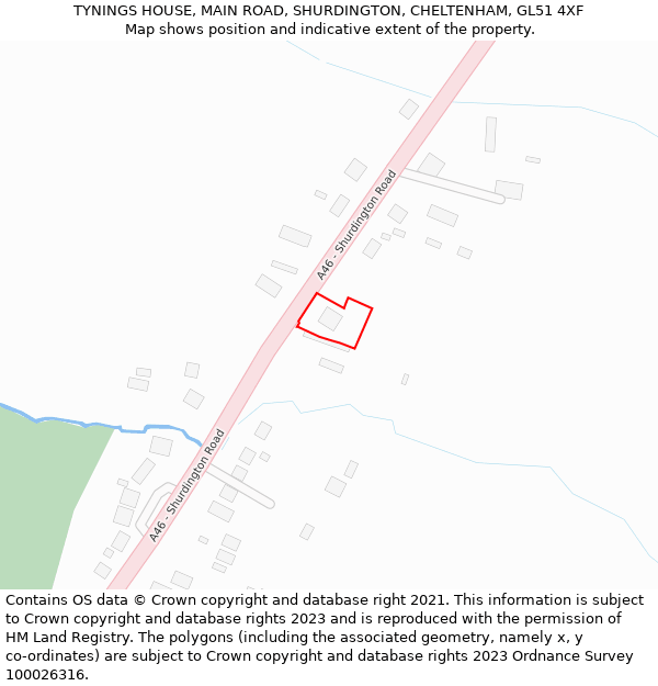 TYNINGS HOUSE, MAIN ROAD, SHURDINGTON, CHELTENHAM, GL51 4XF: Location map and indicative extent of plot