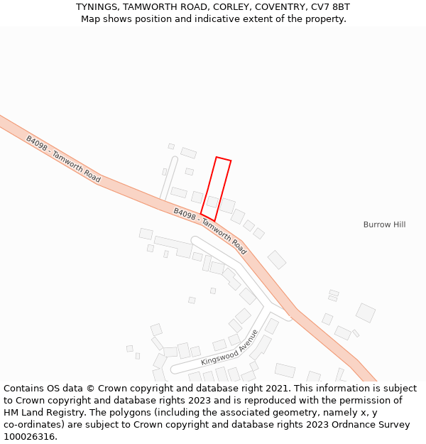 TYNINGS, TAMWORTH ROAD, CORLEY, COVENTRY, CV7 8BT: Location map and indicative extent of plot