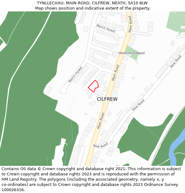 TYNLLECHAU, MAIN ROAD, CILFREW, NEATH, SA10 8LW: Location map and indicative extent of plot