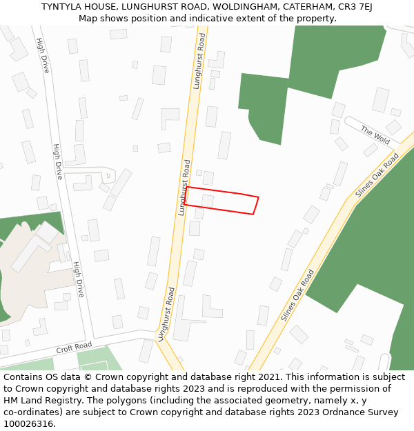 TYNTYLA HOUSE, LUNGHURST ROAD, WOLDINGHAM, CATERHAM, CR3 7EJ: Location map and indicative extent of plot