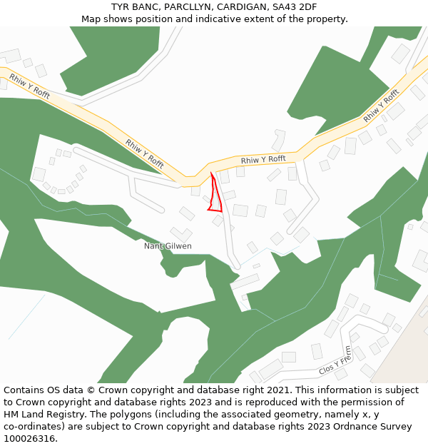 TYR BANC, PARCLLYN, CARDIGAN, SA43 2DF: Location map and indicative extent of plot