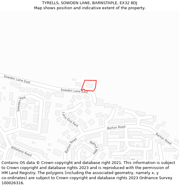 TYRELLS, SOWDEN LANE, BARNSTAPLE, EX32 8DJ: Location map and indicative extent of plot