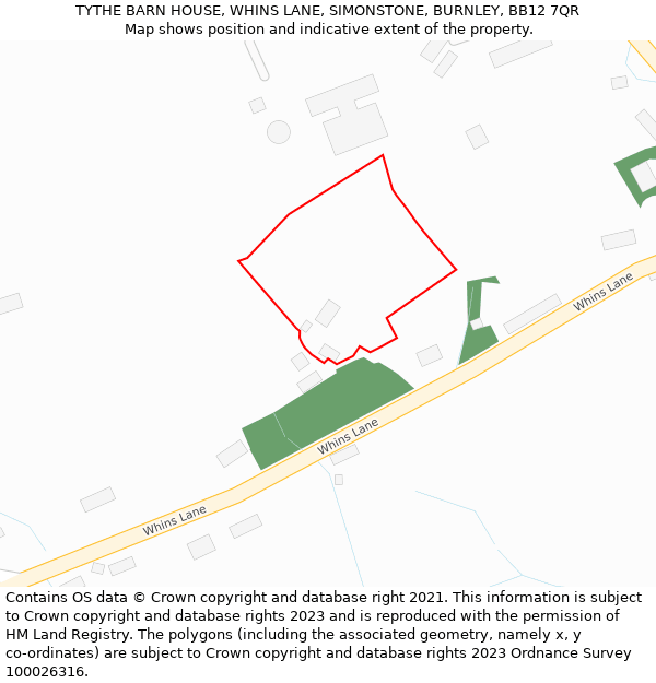 TYTHE BARN HOUSE, WHINS LANE, SIMONSTONE, BURNLEY, BB12 7QR: Location map and indicative extent of plot