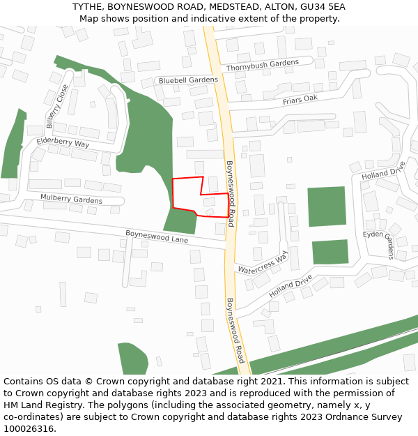 TYTHE, BOYNESWOOD ROAD, MEDSTEAD, ALTON, GU34 5EA: Location map and indicative extent of plot
