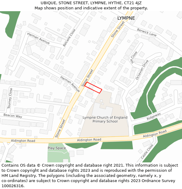 UBIQUE, STONE STREET, LYMPNE, HYTHE, CT21 4JZ: Location map and indicative extent of plot