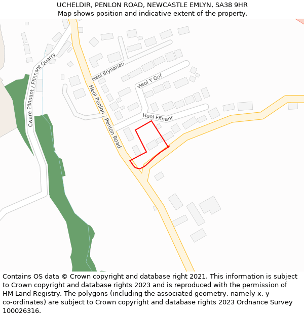 UCHELDIR, PENLON ROAD, NEWCASTLE EMLYN, SA38 9HR: Location map and indicative extent of plot