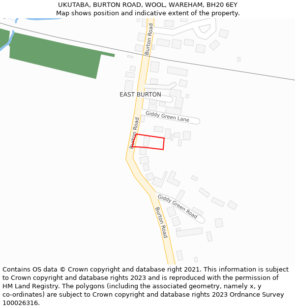 UKUTABA, BURTON ROAD, WOOL, WAREHAM, BH20 6EY: Location map and indicative extent of plot