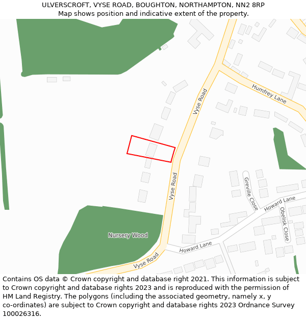 ULVERSCROFT, VYSE ROAD, BOUGHTON, NORTHAMPTON, NN2 8RP: Location map and indicative extent of plot