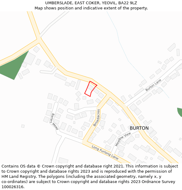 UMBERSLADE, EAST COKER, YEOVIL, BA22 9LZ: Location map and indicative extent of plot