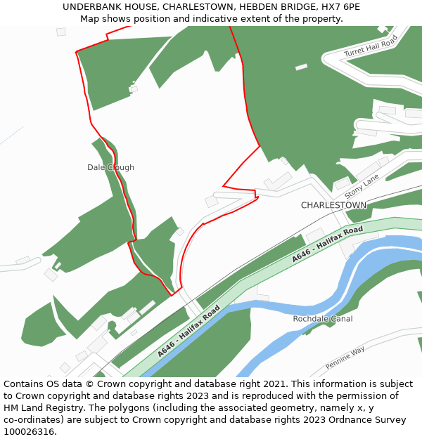 UNDERBANK HOUSE, CHARLESTOWN, HEBDEN BRIDGE, HX7 6PE: Location map and indicative extent of plot