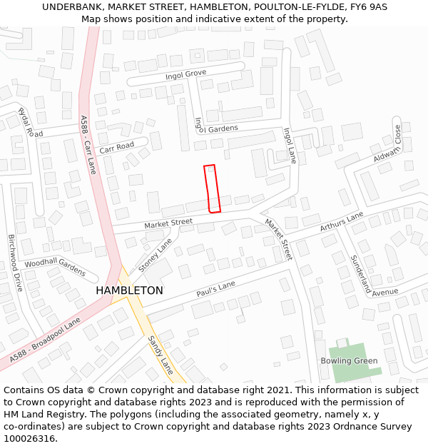 UNDERBANK, MARKET STREET, HAMBLETON, POULTON-LE-FYLDE, FY6 9AS: Location map and indicative extent of plot