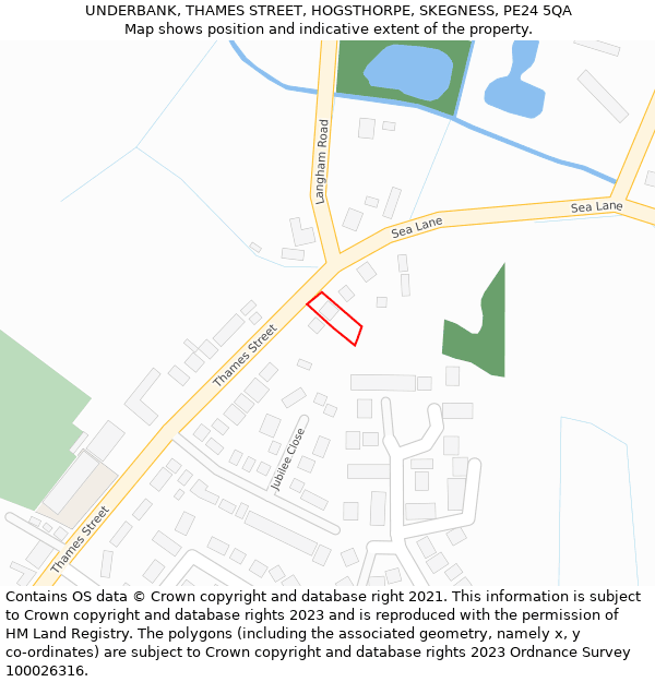 UNDERBANK, THAMES STREET, HOGSTHORPE, SKEGNESS, PE24 5QA: Location map and indicative extent of plot