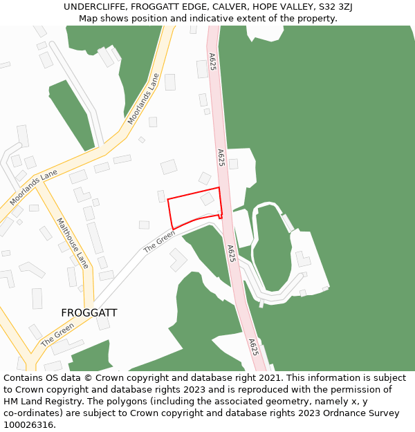 UNDERCLIFFE, FROGGATT EDGE, CALVER, HOPE VALLEY, S32 3ZJ: Location map and indicative extent of plot