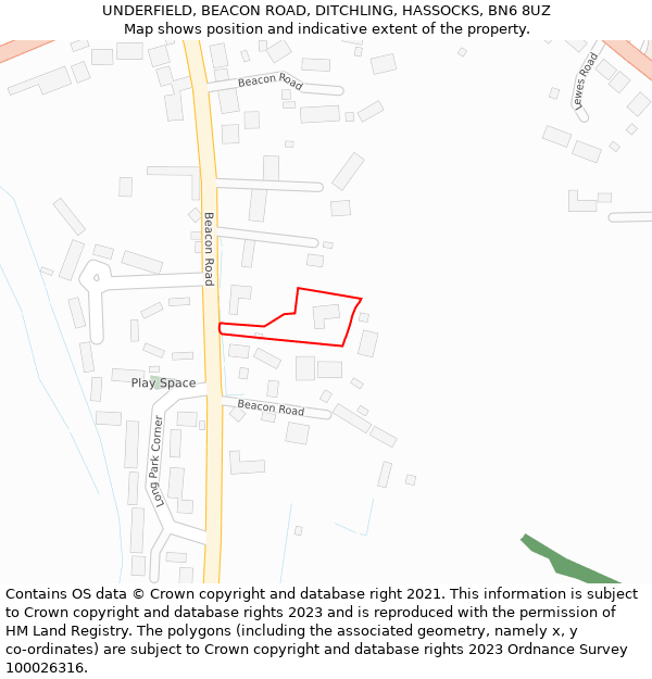 UNDERFIELD, BEACON ROAD, DITCHLING, HASSOCKS, BN6 8UZ: Location map and indicative extent of plot
