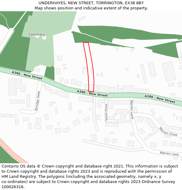 UNDERHAYES, NEW STREET, TORRINGTON, EX38 8BY: Location map and indicative extent of plot