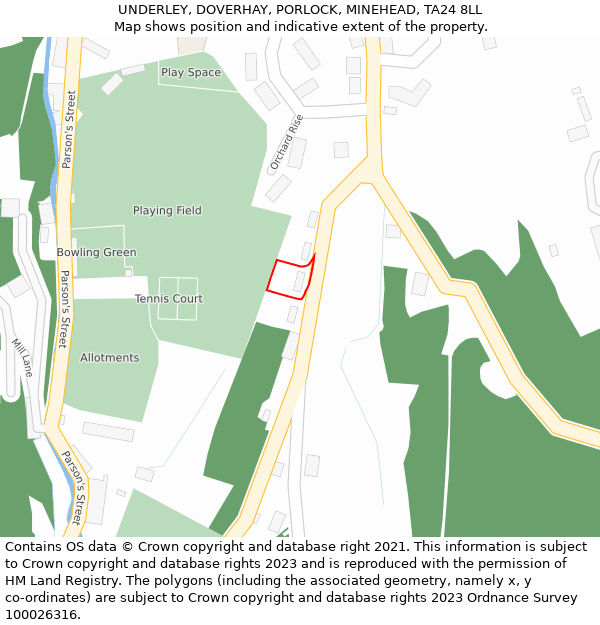 UNDERLEY, DOVERHAY, PORLOCK, MINEHEAD, TA24 8LL: Location map and indicative extent of plot