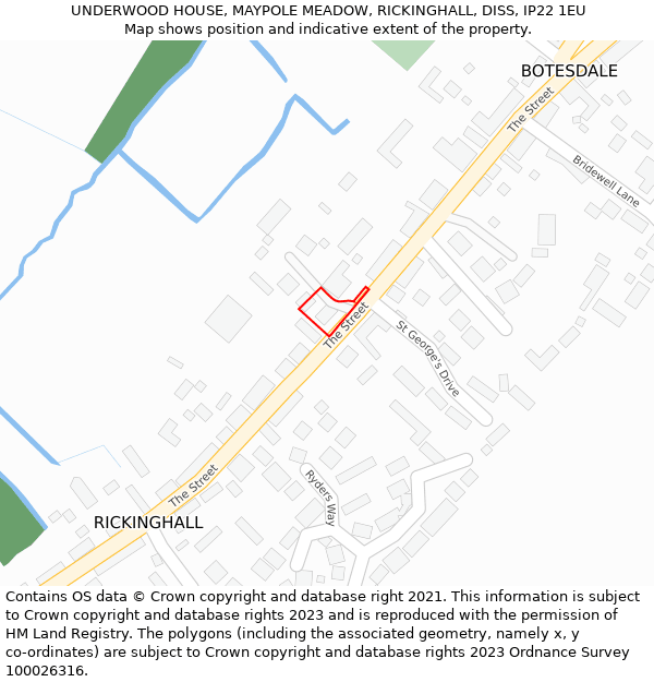 UNDERWOOD HOUSE, MAYPOLE MEADOW, RICKINGHALL, DISS, IP22 1EU: Location map and indicative extent of plot