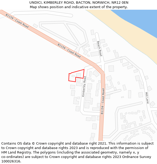 UNDICI, KIMBERLEY ROAD, BACTON, NORWICH, NR12 0EN: Location map and indicative extent of plot