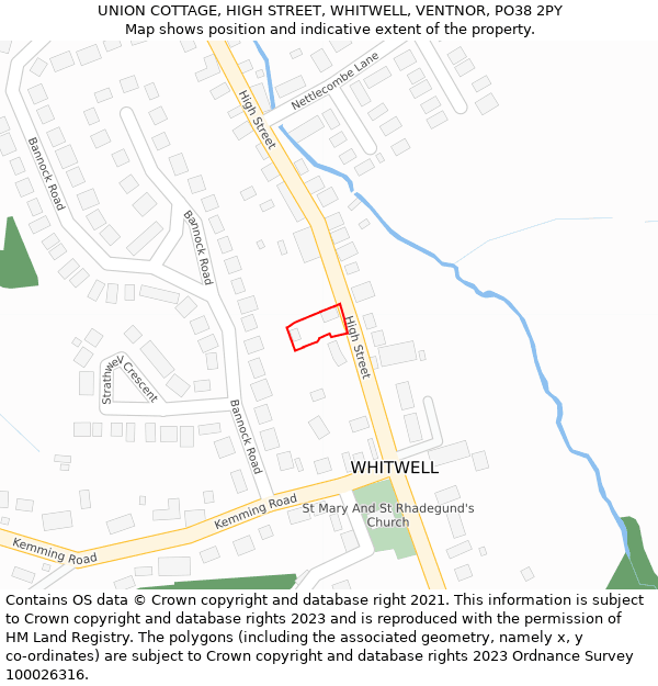 UNION COTTAGE, HIGH STREET, WHITWELL, VENTNOR, PO38 2PY: Location map and indicative extent of plot