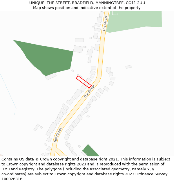 UNIQUE, THE STREET, BRADFIELD, MANNINGTREE, CO11 2UU: Location map and indicative extent of plot