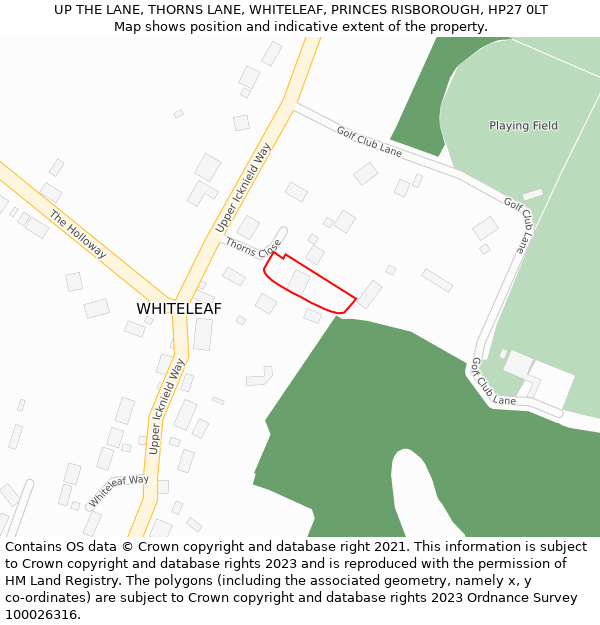 UP THE LANE, THORNS LANE, WHITELEAF, PRINCES RISBOROUGH, HP27 0LT: Location map and indicative extent of plot