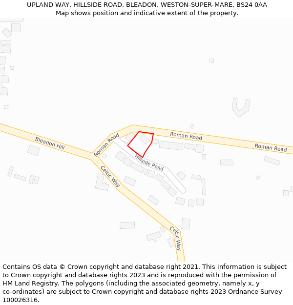 UPLAND WAY, HILLSIDE ROAD, BLEADON, WESTON-SUPER-MARE, BS24 0AA: Location map and indicative extent of plot