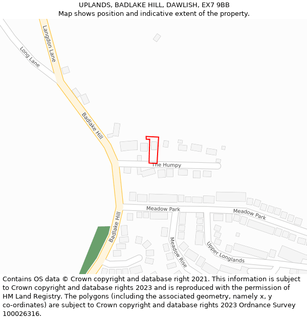 UPLANDS, BADLAKE HILL, DAWLISH, EX7 9BB: Location map and indicative extent of plot