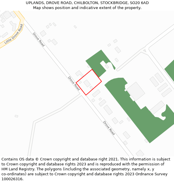 UPLANDS, DROVE ROAD, CHILBOLTON, STOCKBRIDGE, SO20 6AD: Location map and indicative extent of plot