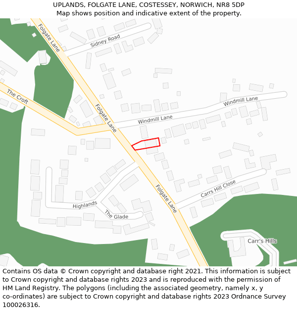 UPLANDS, FOLGATE LANE, COSTESSEY, NORWICH, NR8 5DP: Location map and indicative extent of plot