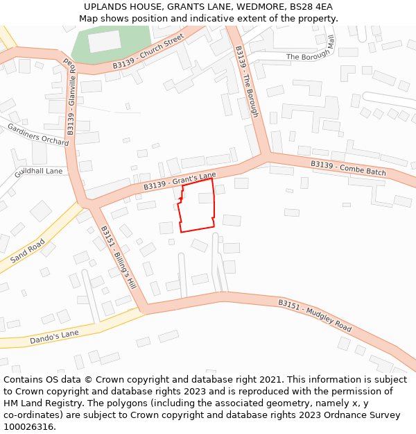 UPLANDS HOUSE, GRANTS LANE, WEDMORE, BS28 4EA: Location map and indicative extent of plot